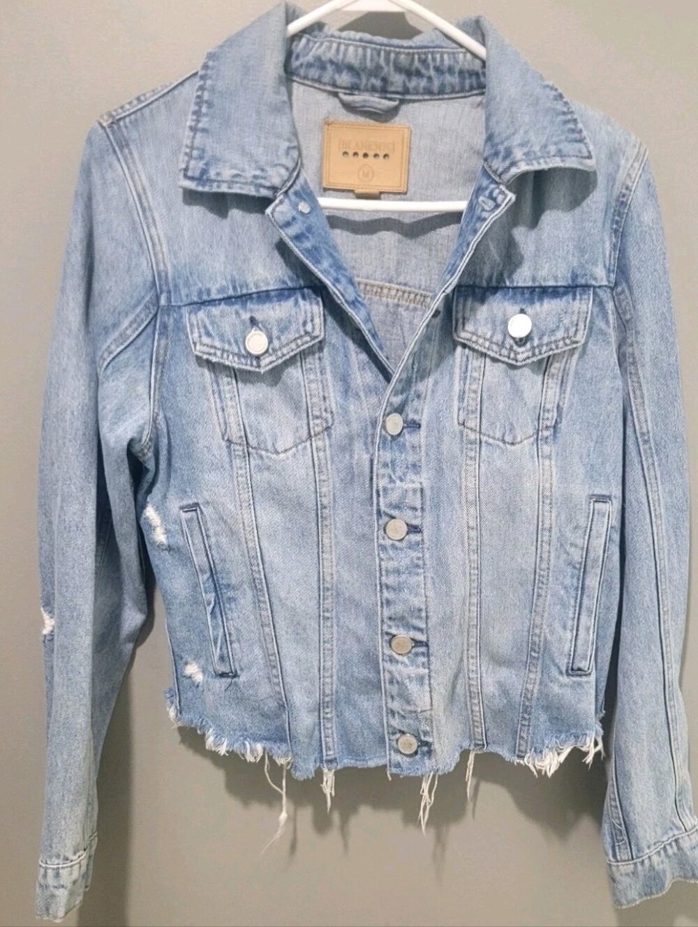 BLANKNYC-$148 Distressed Denim Button Up Collared Jacket Size M
